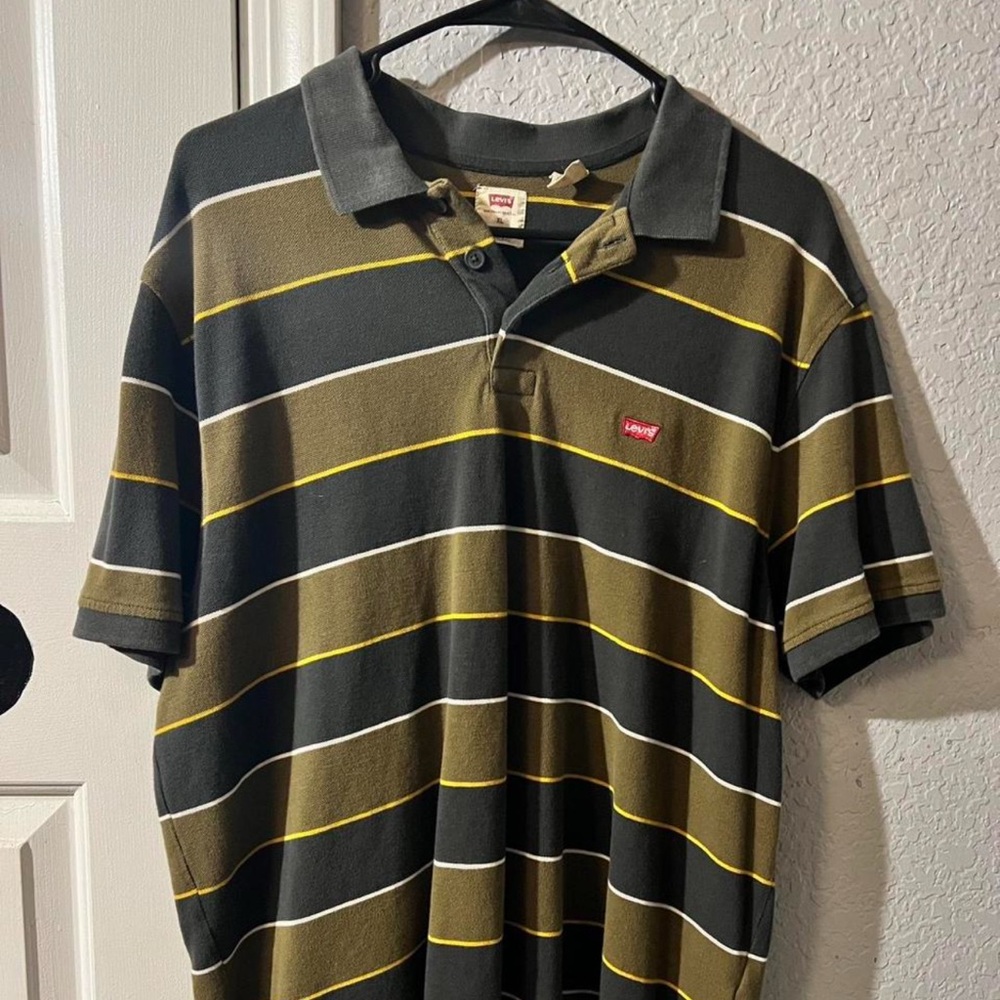 Levi's Men's Polo Shirt - Black, Yellow, and White Stripes